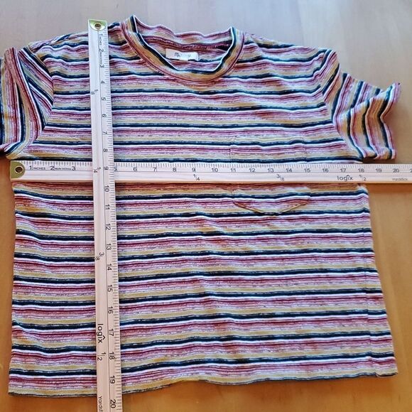 MADEWELL STRIPED T-SHIRT FALL COLORS SHORT SLEEVE CREW NECK SIZE XS COTTON BOXY - Picture 5 of 5
